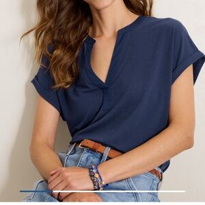 Tommy Bahama Kauai split next Deep Blue Women's knit top tee medium